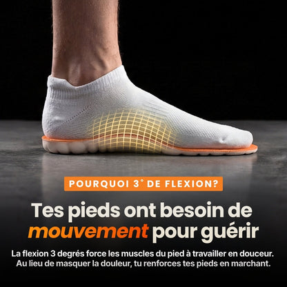 Démonstration de la flexion 3 degrés Stonks qui laisse le pied bouger naturellement pendant la marche.